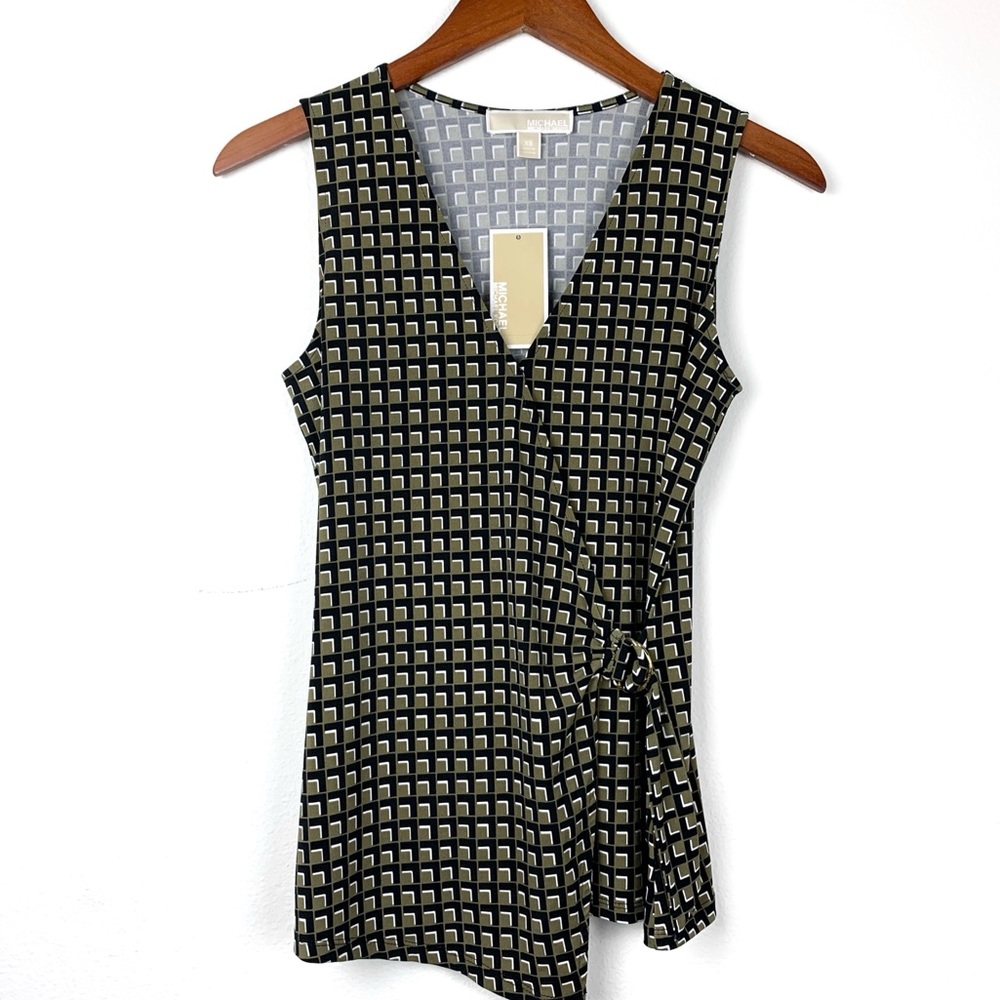 Michael Kors Olive and Black Wrap Buckle Top - Picture 1 of 4